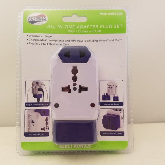 American Tourister All In One Adapter Plug Set w/ 3 Outlets & USB 🆕 - Picture 1 of 7